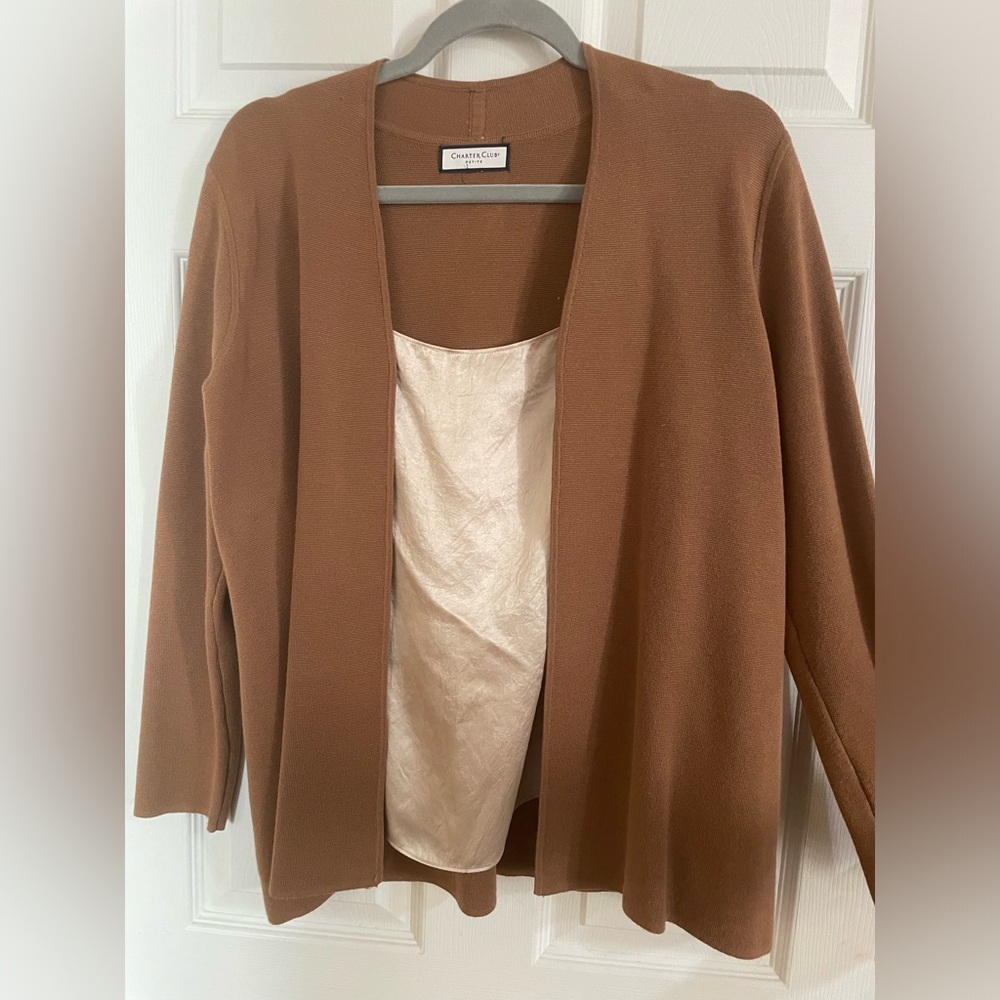 Charter club Brown Cardigan Sweater Open Front Design - Picture 3 of 5